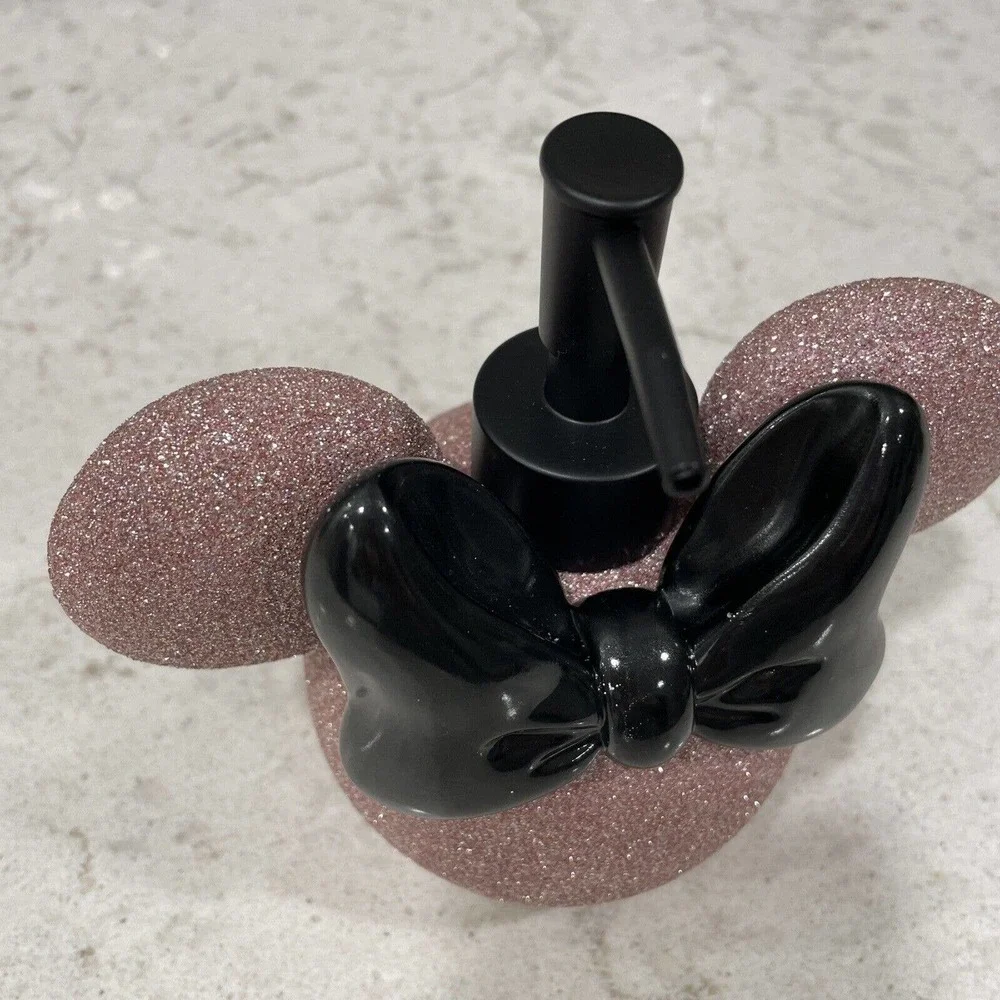 ROSE GOLD GLITTER Bling Black Bow Disney Minnie Mouse Soap Dispenser Pump Mickey